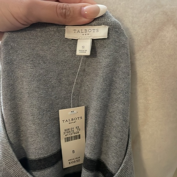 Talbots Sweater Dress Knit S Long Sleeve Cotton Striped Gray Black - Picture 7 of 7